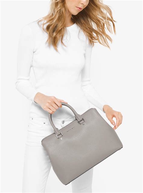 Savanah Large Saffiano Leather Satchel .